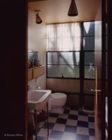 A glimpse into Ray's bathroom upstairs: a section of the house that was always kept very private and photographed almost never. Photo: Leslie Schwartz, © Eames Office